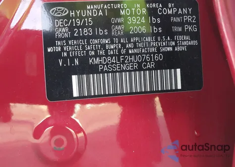 2017 Hyundai Elantra Se from USA, damaged, VIN KMHD84LF2HU076160